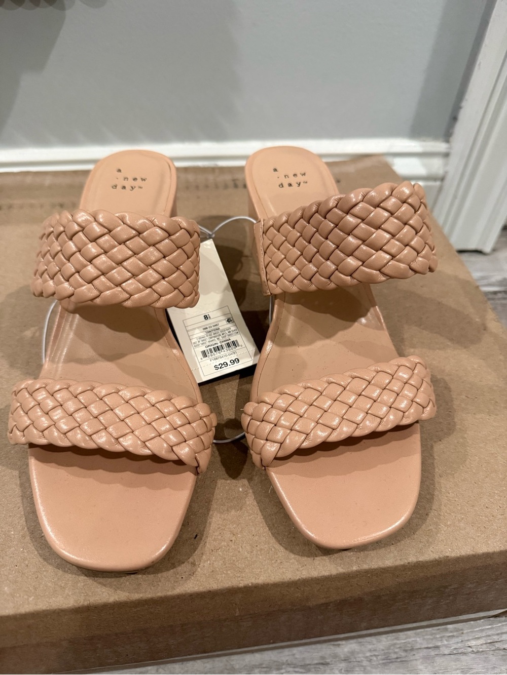 New Day Women's Tan Braided Slide Sandals Size 8.5 8 1/2
